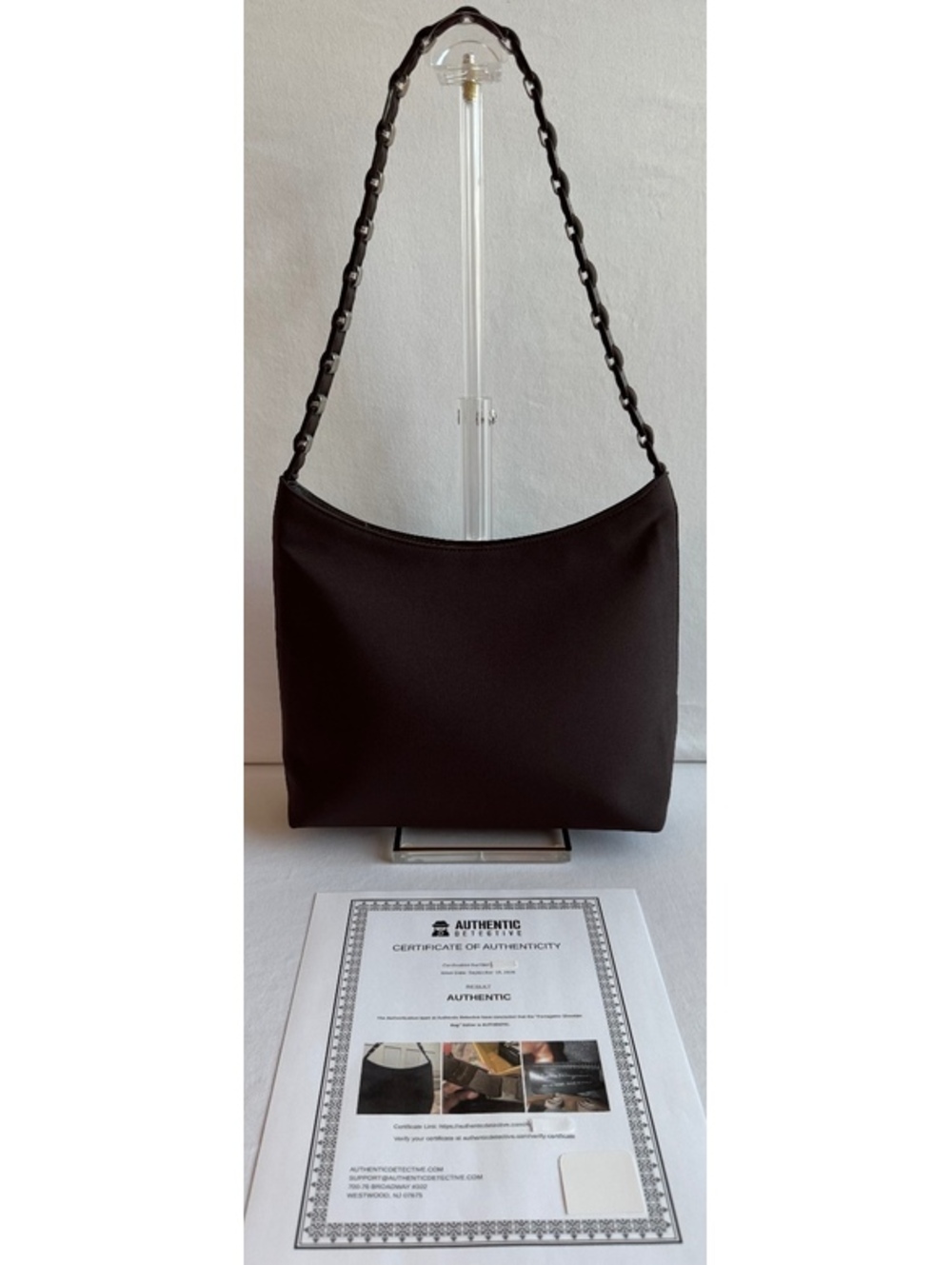 Salvatore Ferragamo AQ-21 8801 Brown Nylon Shoulder Bag Chain Strap